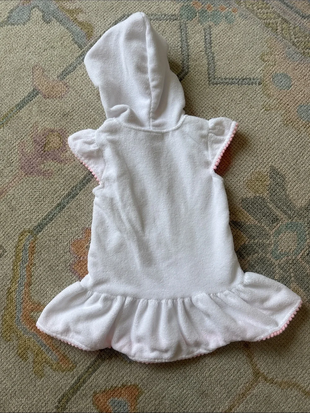 White Hooded Girls' Swim Coverup with Pink Trim
